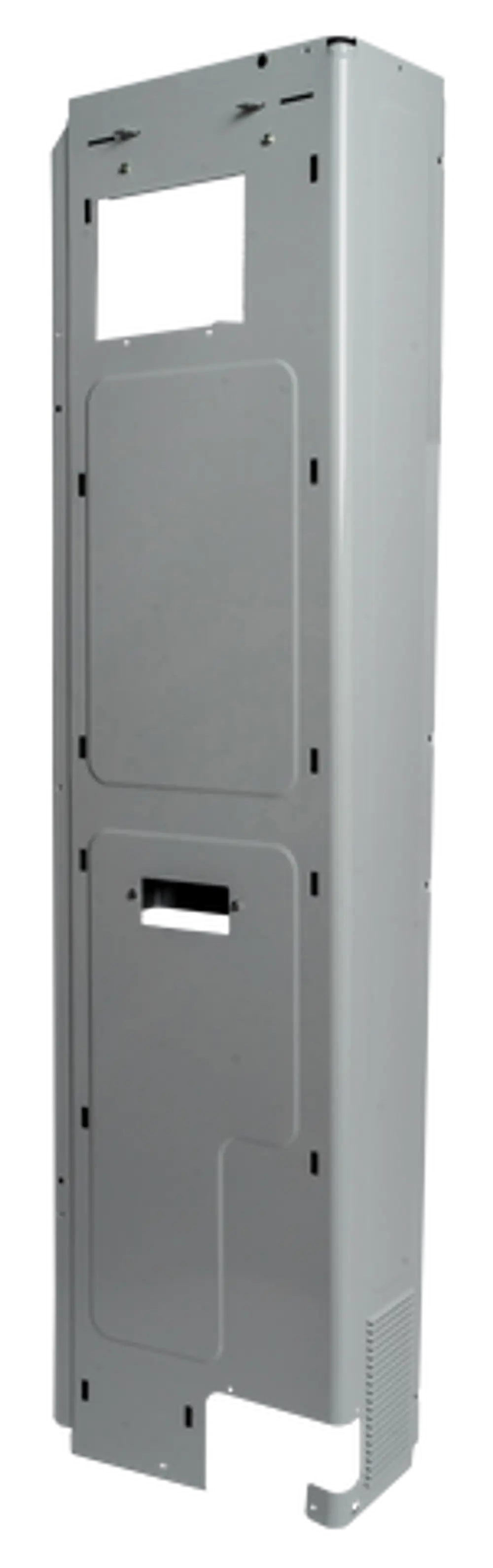 Rechte Seitenverkleidung aus Metall für einen Wolf BWL-1S-10/14/16 400V, mit Ausschnitten und Lüftungsschlitzen zur Aufnahme der Gerätekomponenten.